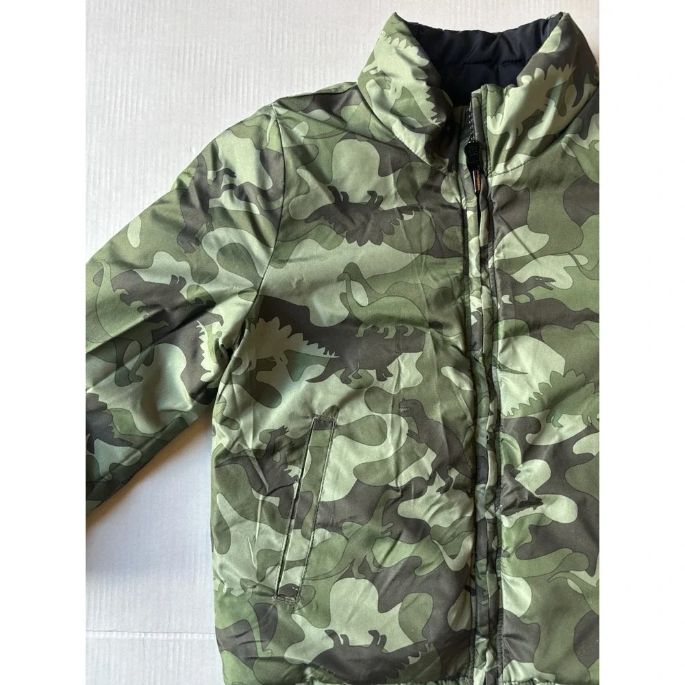 Gap‎ Boys Reversible Black Dinosaur Camouflage Puffer Jacket Cold Control Sz 4